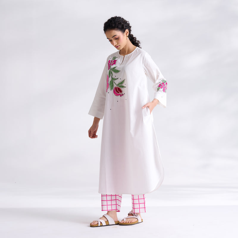 Anaar Patchwork Cotton Kurta Set - Fuchsia