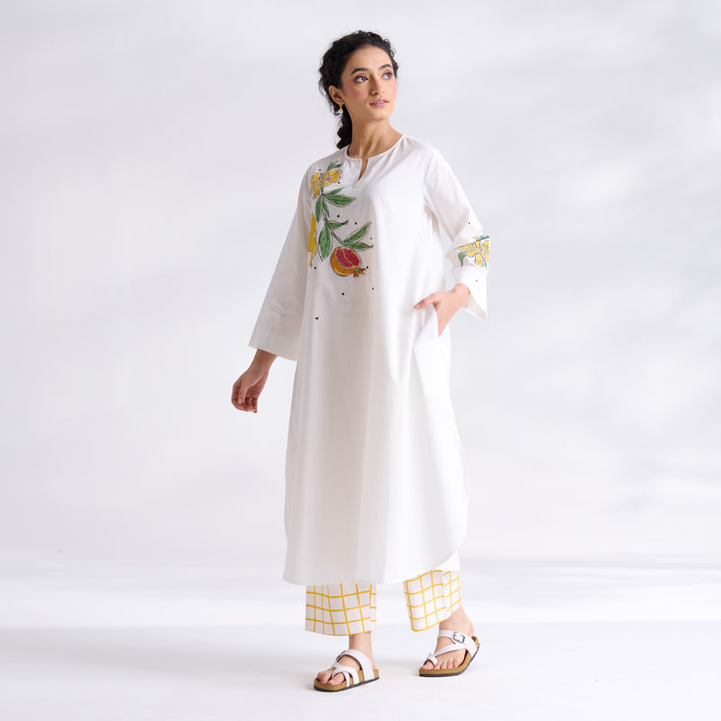 Anaar Patchwork Cotton Kurta Set - Yellow