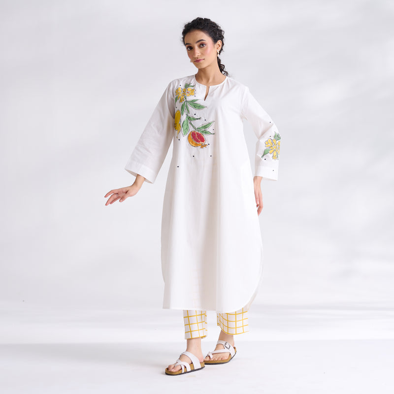 Anaar Patchwork Cotton Kurta Set - Yellow