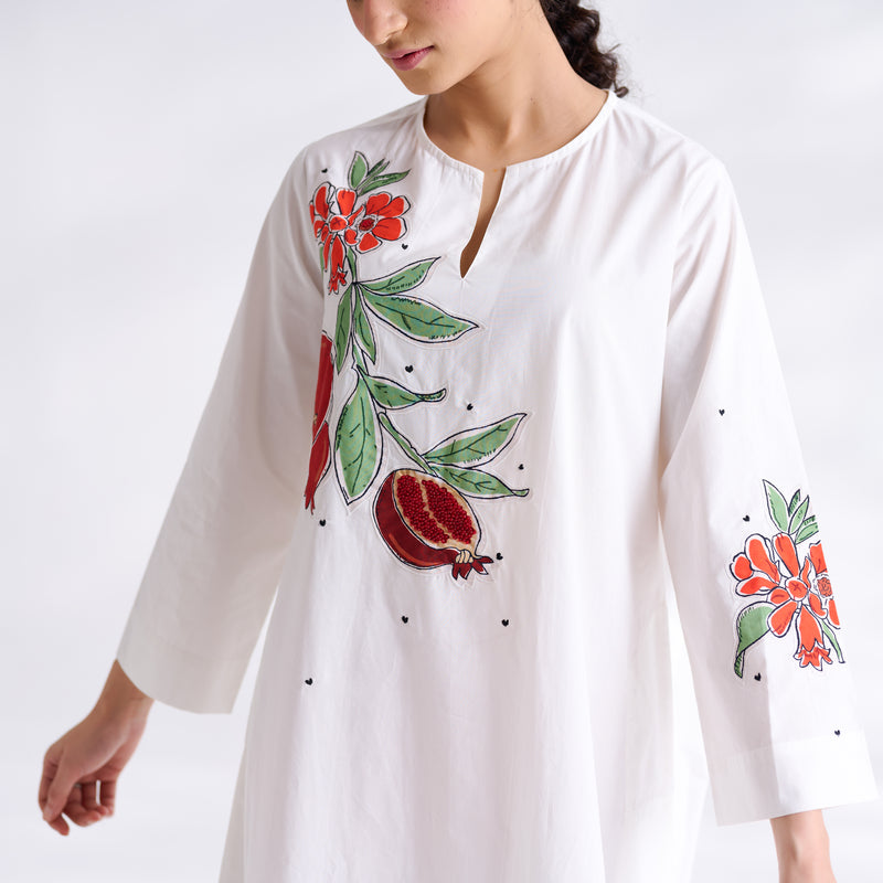 Anaar Patchwork Cotton Kurta Set - Red