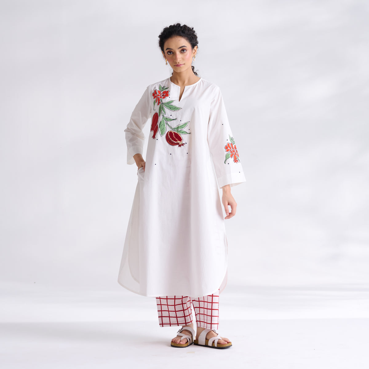 Anaar Patchwork Cotton Kurta Set - Red