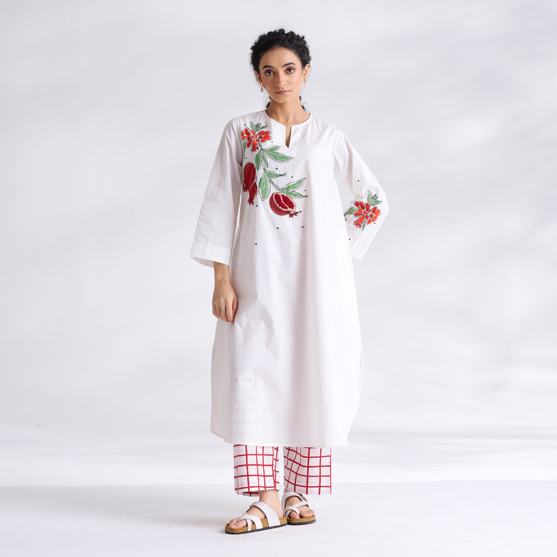 Anaar Patchwork Cotton Kurta Set - Red