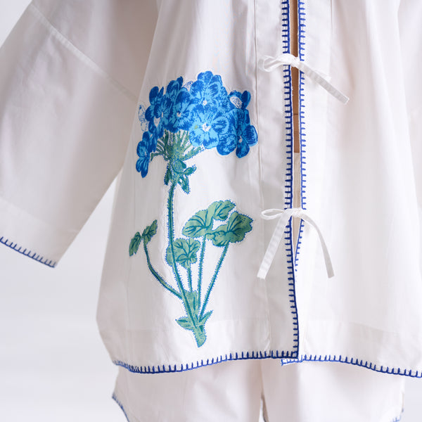 Petals on Cloud Embroidered Co-ord Set - Blue