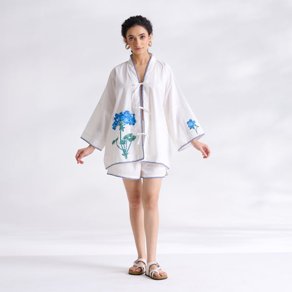 Petals on Cloud Embroidered Co-ord Set - Blue