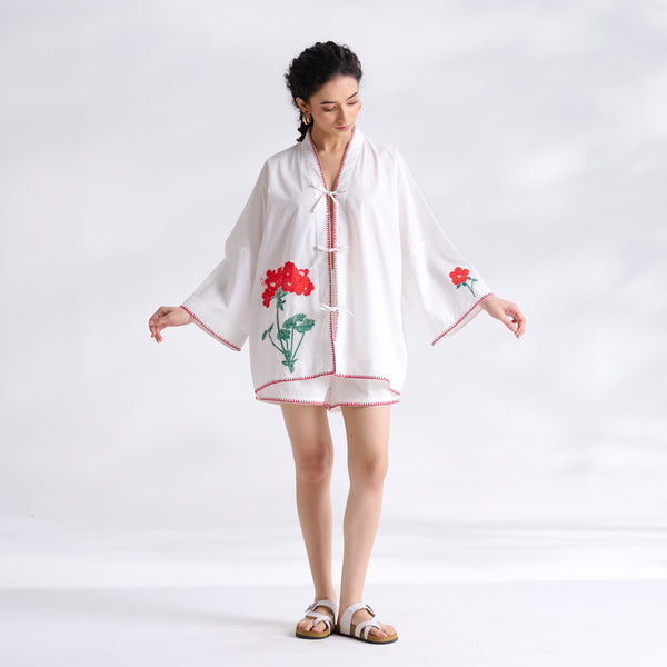 Petals on Cloud Embroidered Co-ord Set - Coral