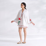 Petals on Cloud Embroidered Co-ord Set - Coral