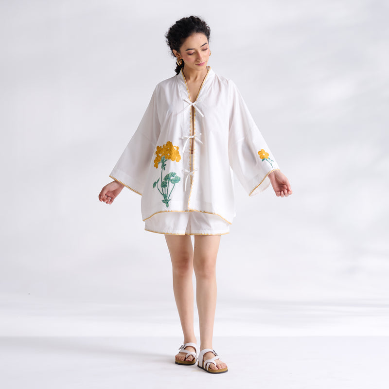 Petals on Cloud Embroidered Co-ord Set - Yellow