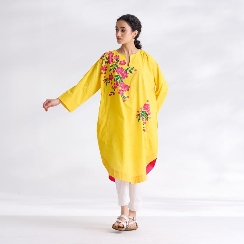 She Wore Flowers Cotton Kurta - Yellow
