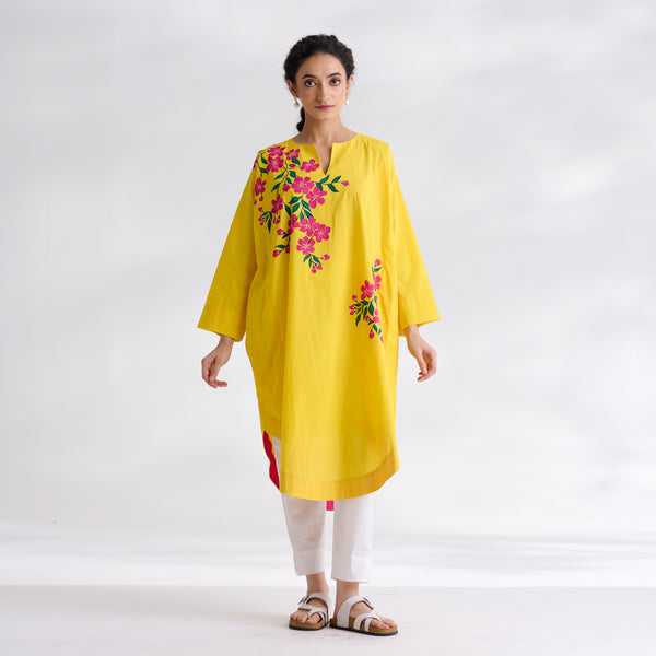 She Wore Flowers Cotton Kurta - Yellow