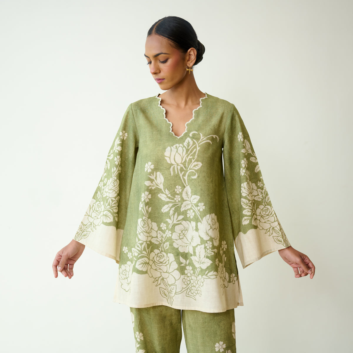 Bellflower Slub Cotton Coord Set - Spinach Green