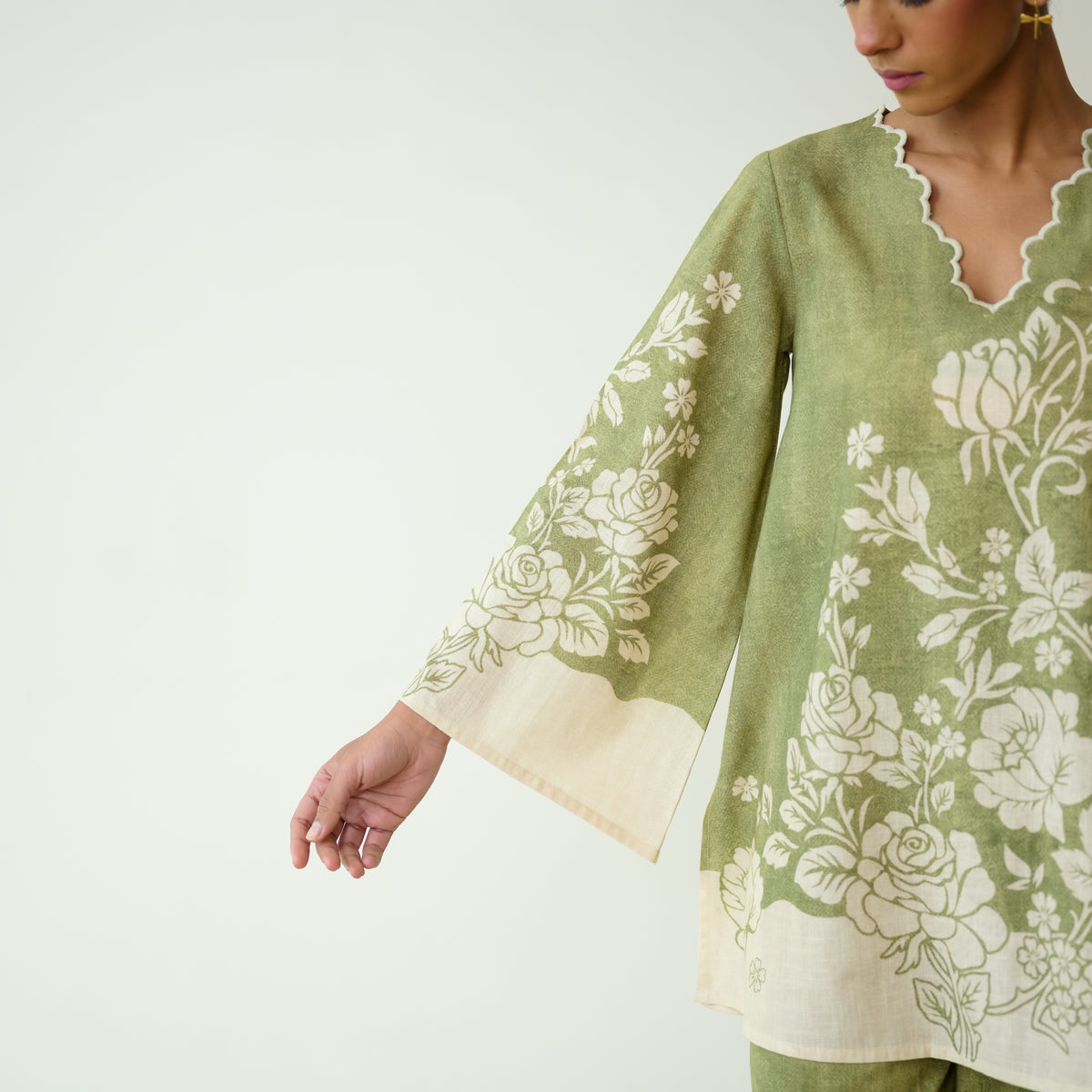 Bellflower Slub Cotton Coord Set - Spinach Green