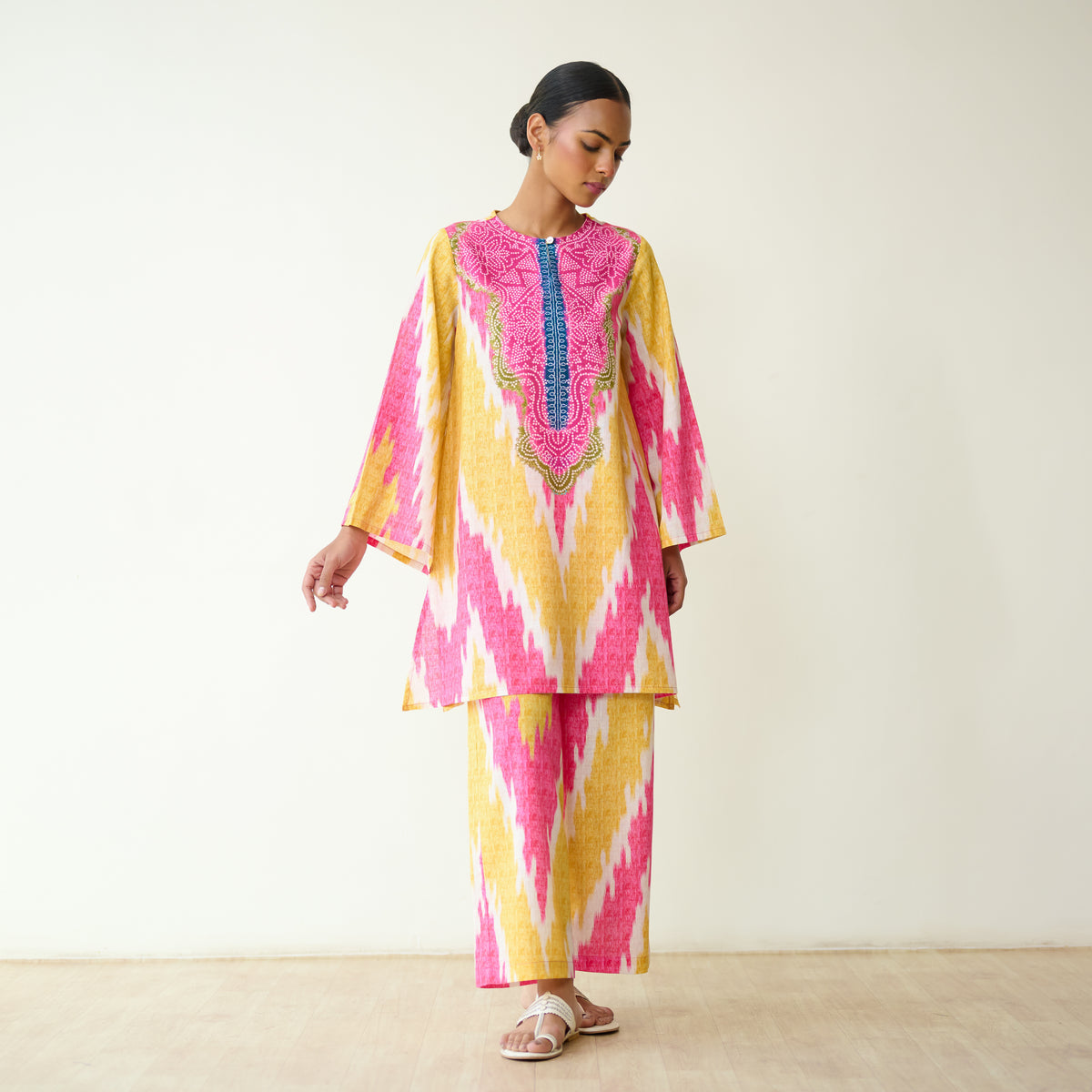 Malti Slub Cotton Coord Set - Turmeric & Candy Pink