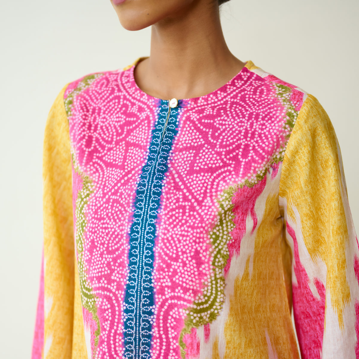 Malti Slub Cotton Coord Set - Turmeric & Candy Pink