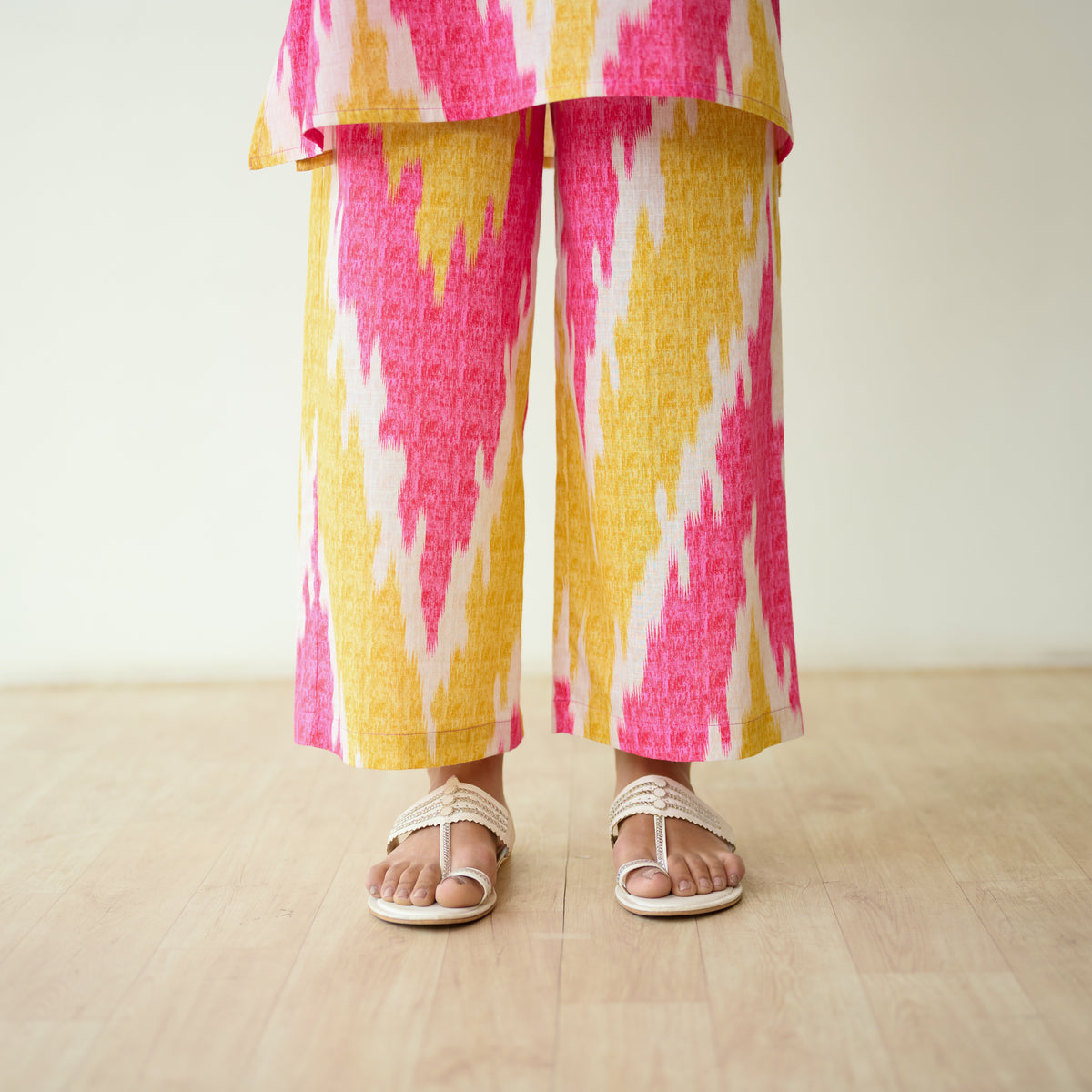Malti Slub Cotton Coord Set - Turmeric & Candy Pink