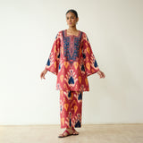 Paan Hand Embroidered Slub Cotton Coord Set - Multicolour