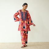 Paan Hand Embroidered Slub Cotton Coord Set - Multicolour