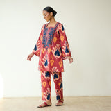 Paan Hand Embroidered Slub Cotton Coord Set - Multicolour