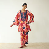 Paan Hand Embroidered Slub Cotton Coord Set - Multicolour