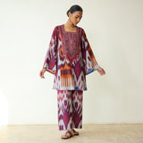 Ruby Hand Embroidered Slub Cotton Coord Set - Multicolour