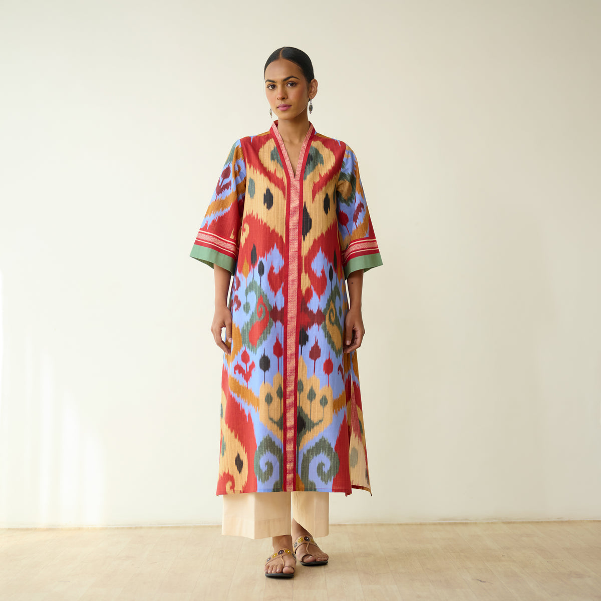 Maheeka Slub Cotton Kurta - Ocean Blue