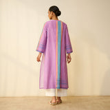 Old Town Slub Cotton Check Kurta - Dusty Pink