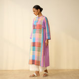 Old Town Slub Cotton Check Kurta - Dusty Pink