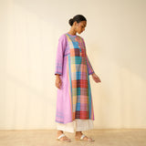 Old Town Slub Cotton Check Kurta - Dusty Pink