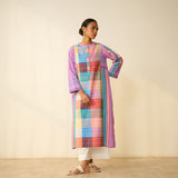 Old Town Slub Cotton Check Kurta - Dusty Pink