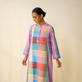 Old Town Slub Cotton Check Kurta - Dusty Pink