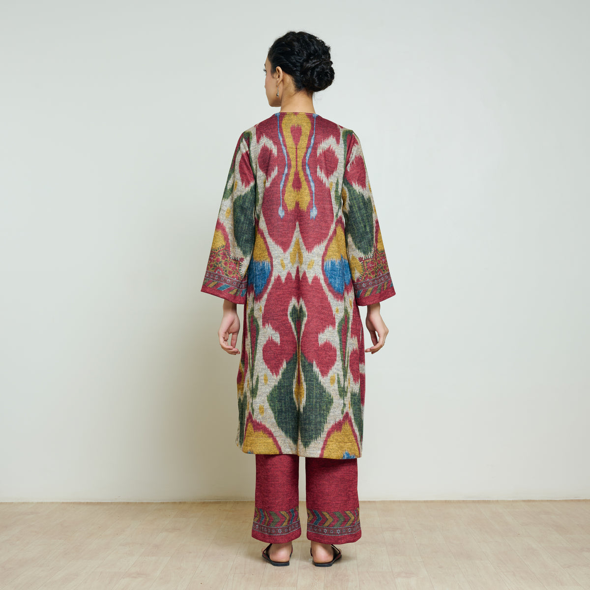 Moonara Hand Embroidered Woollen Kurta Set - Beige