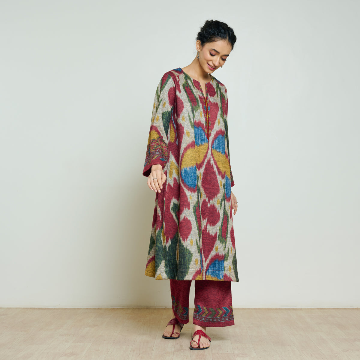 Moonara Hand Embroidered Woollen Kurta - Beige