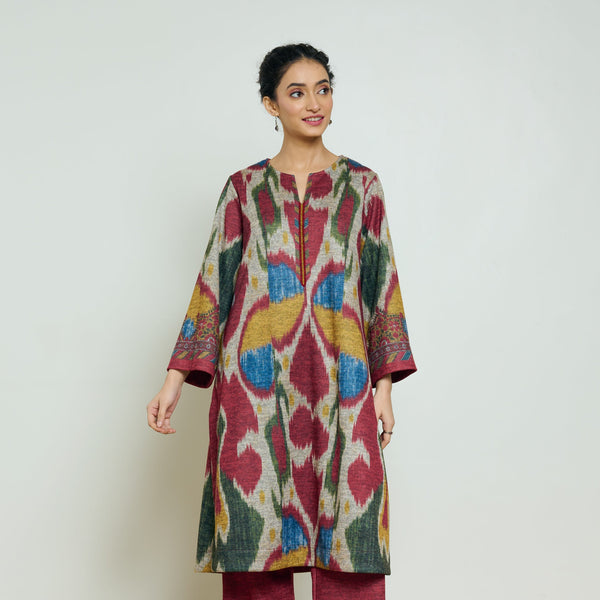 Moonara Hand Embroidered Woollen Kurta - Beige