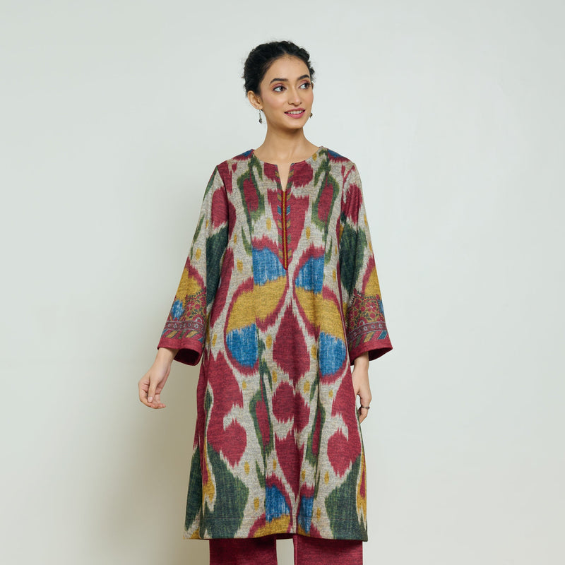 Moonara Hand Embroidered Woollen Kurta - Beige