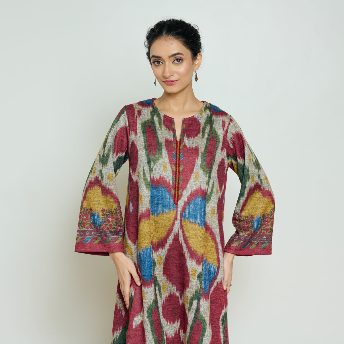 Moonara Hand Embroidered Woollen Kurta - Beige