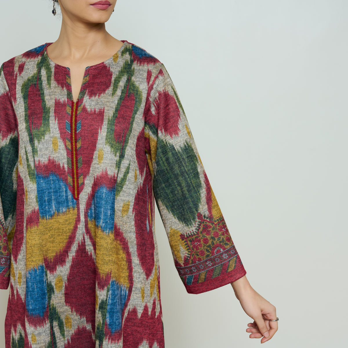Moonara Hand Embroidered Woollen Kurta - Beige