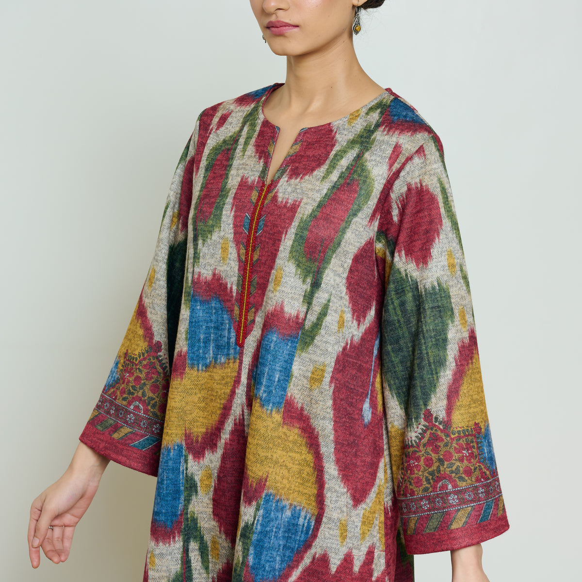 Moonara Hand Embroidered Woollen Kurta Set - Beige