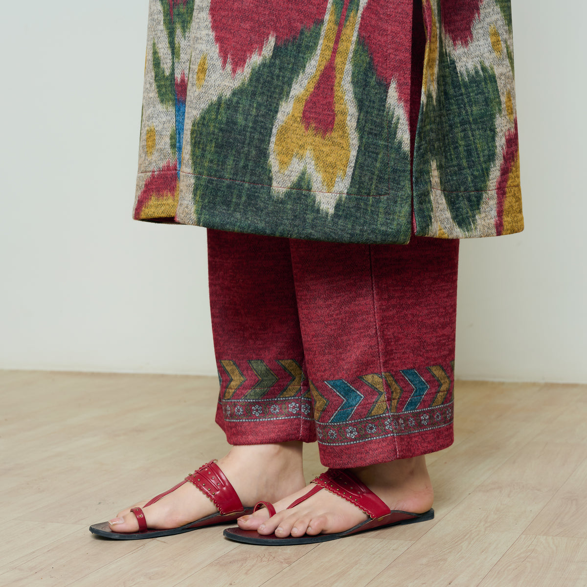 Moonara Hand Embroidered Woollen Kurta Set - Beige