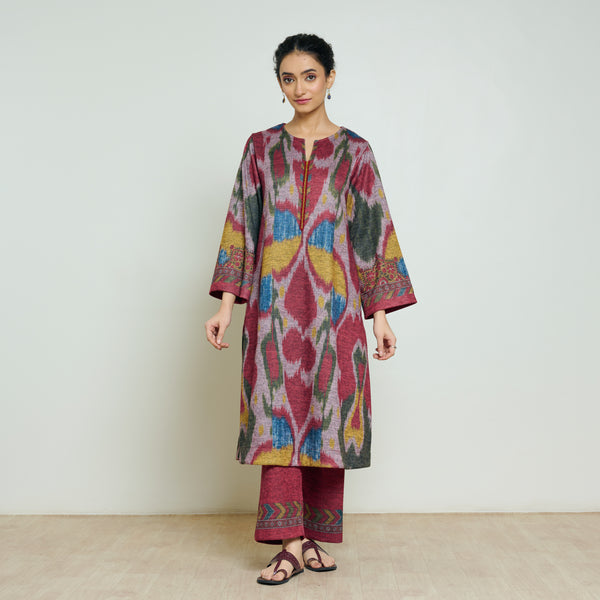 Moonara Hand Embroidered Woollen Kurta Set - Dusty Pink