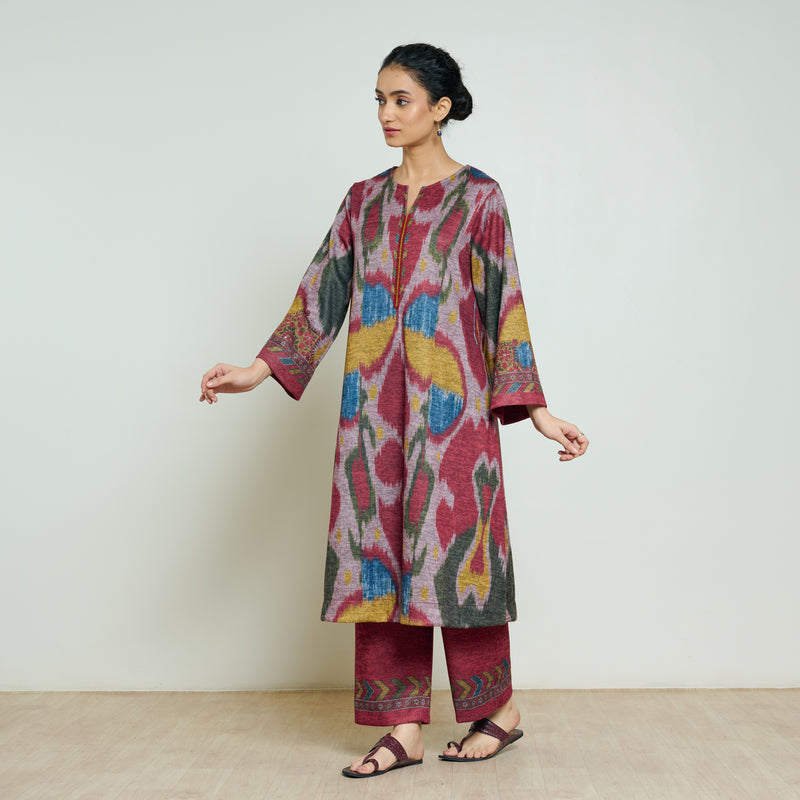 Moonara Hand Embroidered Woollen Kurta Set - Dusty Pink