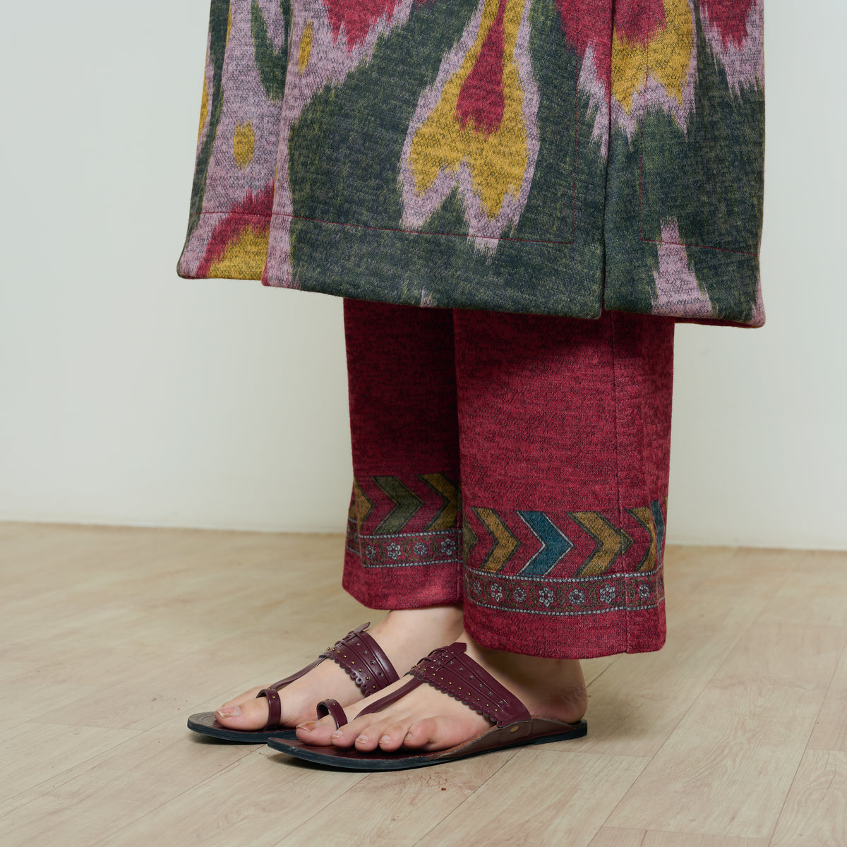 Moonara Hand Embroidered Woollen Kurta Set - Dusty Pink