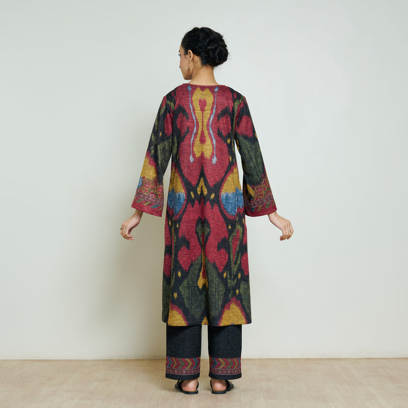 Moonara Hand Embroidered Woollen Kurta Set - Black