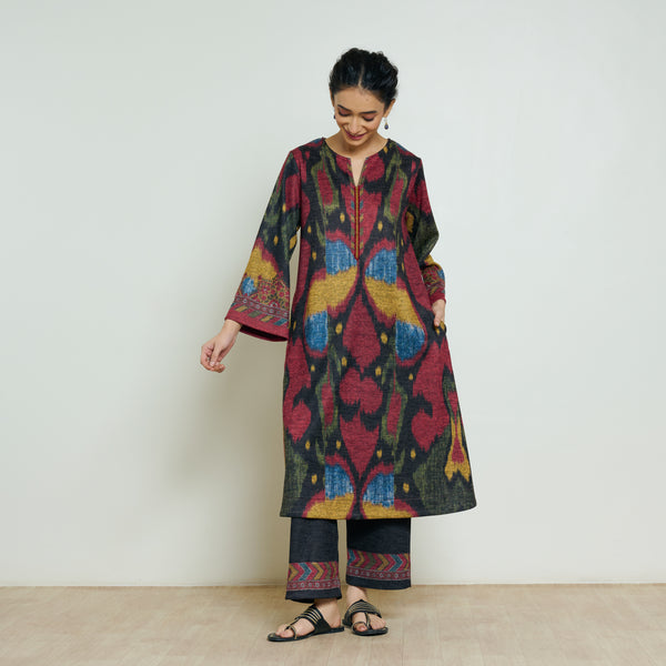 Moonara Hand Embroidered Woollen Kurta Set - Black