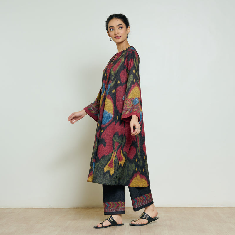 Moonara Hand Embroidered Woollen Kurta Set - Black