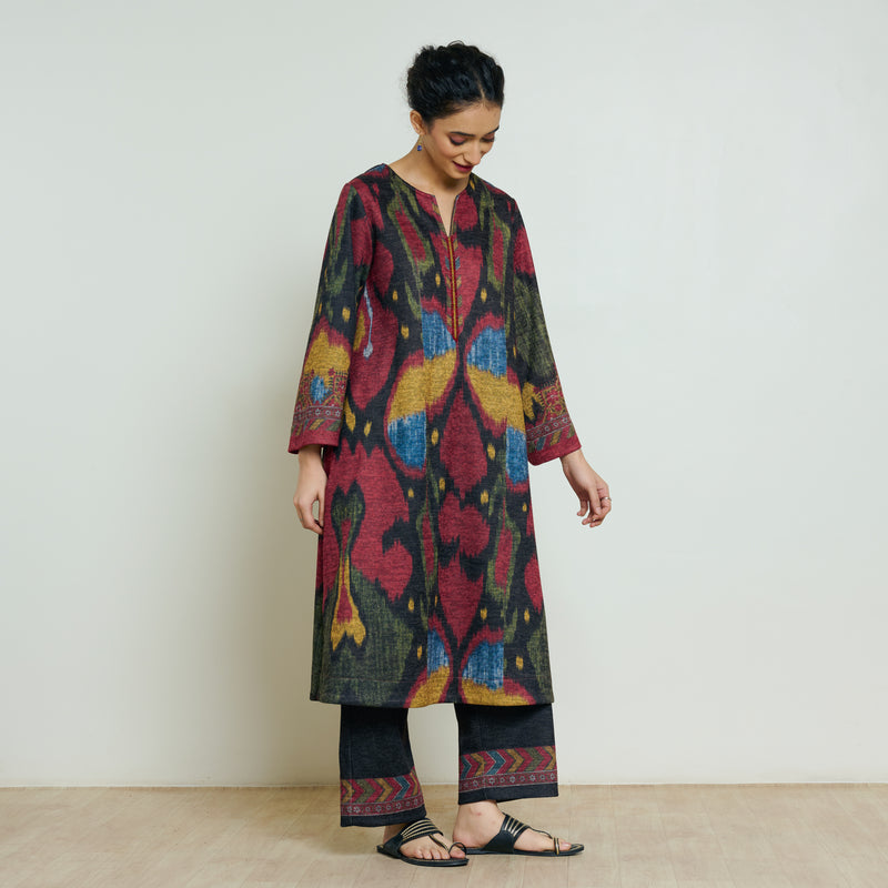 Moonara Hand Embroidered Woollen Kurta Set - Black