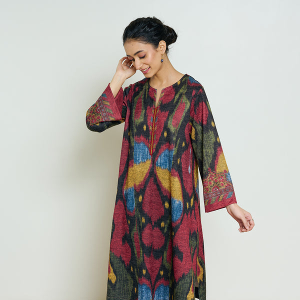 Moonara Hand Embroidered Woollen Kurta - Black