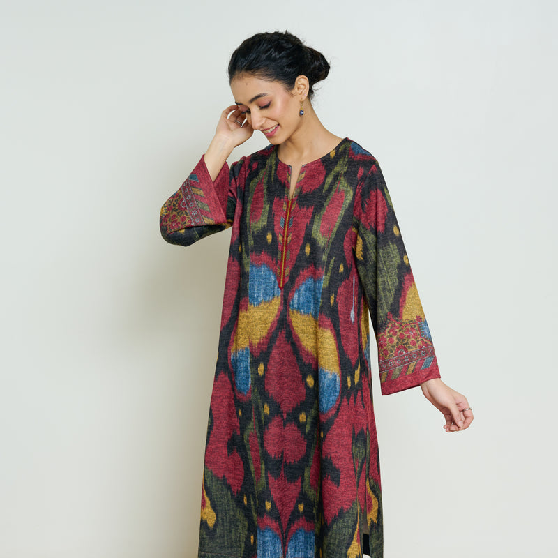 Moonara Hand Embroidered Woollen Kurta Set - Black