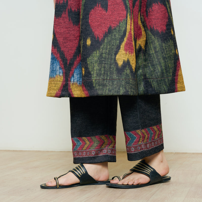 Moonara Hand Embroidered Woollen Kurta Set - Black