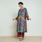 Moonara Hand Embroidered Woollen Kurta Set - Ocean Blue