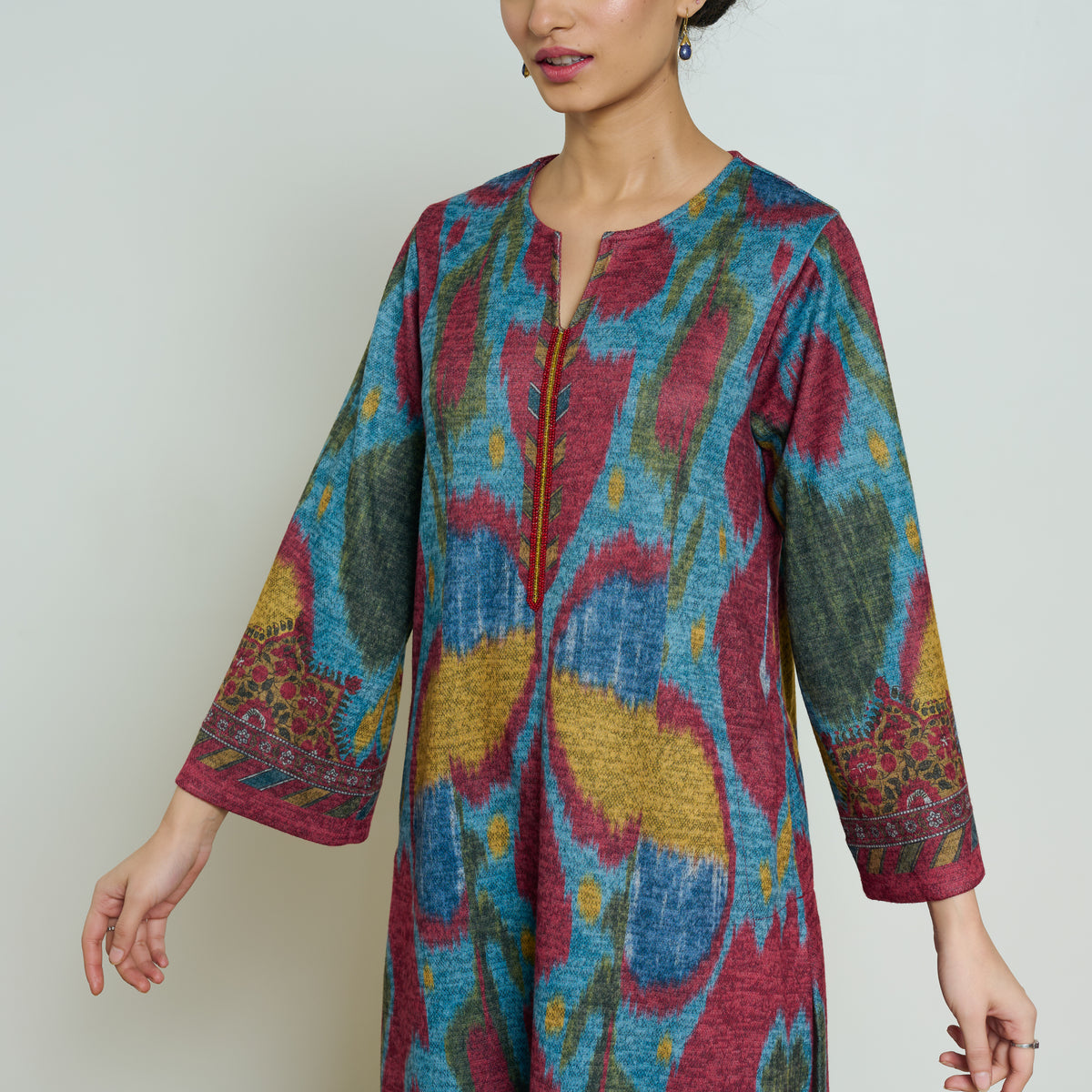Moonara Hand Embroidered Woollen Kurta Set - Ocean Blue