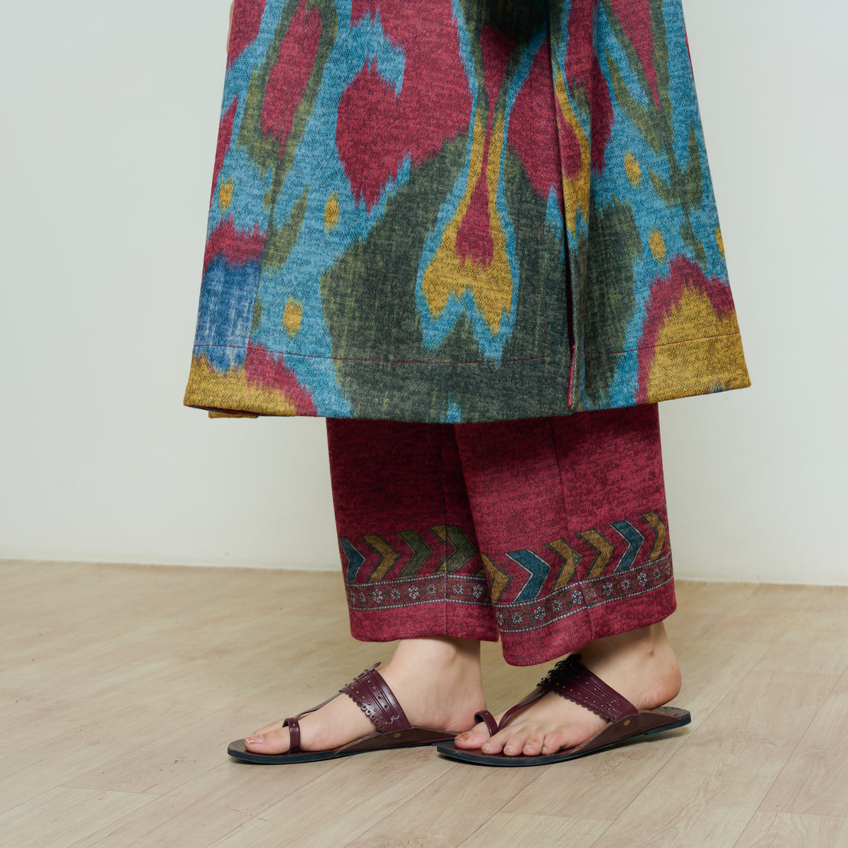 Moonara Hand Embroidered Woollen Kurta Set - Ocean Blue